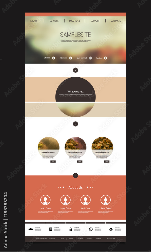 Poster one page website template with blurred sky header design