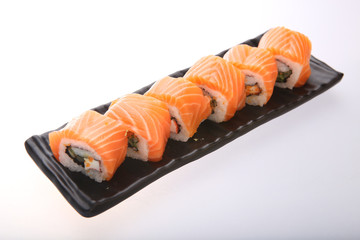 Japanese sushi with raw salmon