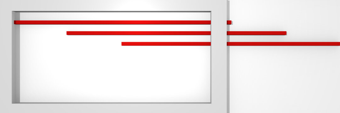 Website-Header in 3d, mit Kastenform und Streifen in rot-weiß.