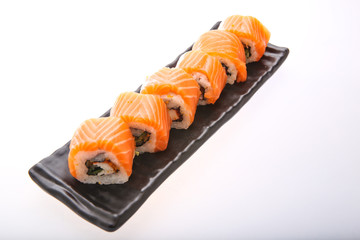 Japanese sushi with raw salmon