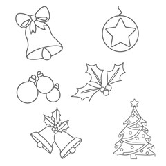 Christmas ornaments colouring pages on white background