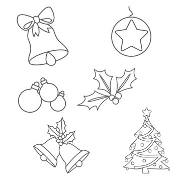 Christmas ornaments colouring pages on white background