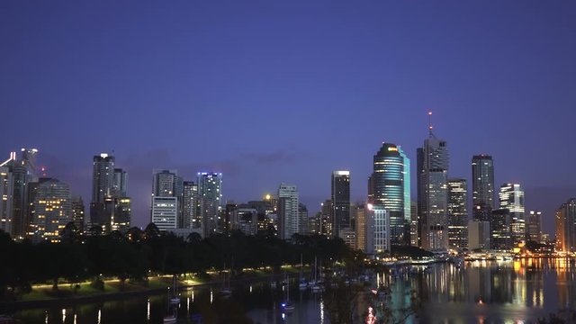 panning view of the skyline of brisbane in australia at dawn
