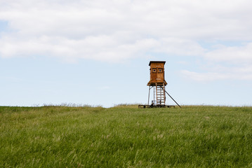single hunting hideaway on a green meadow/ Germany