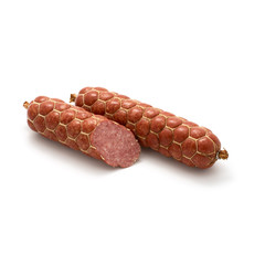fresh salami sausage isolated on white background