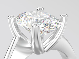 3D illustration close up white gold or silver engagement illusion twisted ring with diamond
