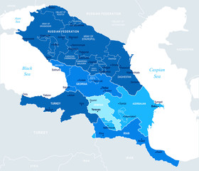 Caucasus Region Map - Vector Illustration - obrazy, fototapety, plakaty