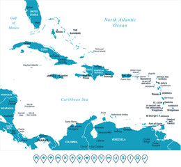 The Caribbean Map - Vector Illustration
