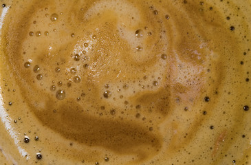 Fresh cup of Americano coffee seen close-up, showing the myriad of bubbles and thick froth. Part if...