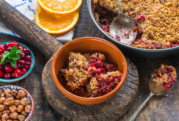Cranberry, apple  and hazelnut crumble
