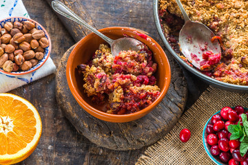 Cranberry, apple  and hazelnut crumble