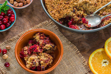 Cranberry, apple  and hazelnut crumble
