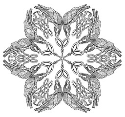 Vector illustration of Celtic viking symbol ravens mandala black and white 