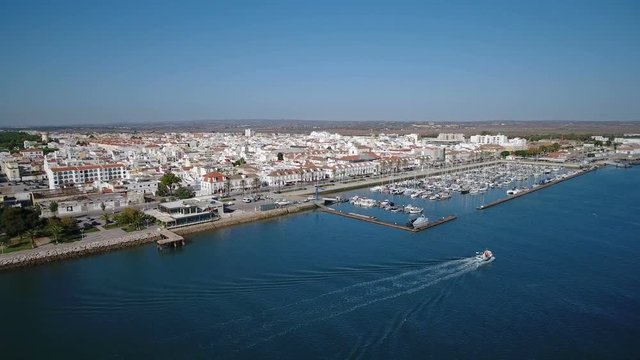 Aerial. Video from sky river Guadiana village Vila Real Santo Antonio. Portugal