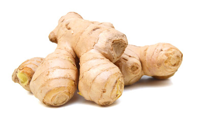 Fresh ginger root or rhizome isolated on white background cutout