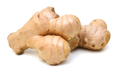 Fresh ginger root or rhizome isolated on white background cutout