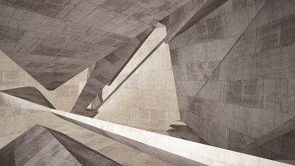 Abstract white and brown concrete interior multilevel public space with window. 3D illustration and rendering.