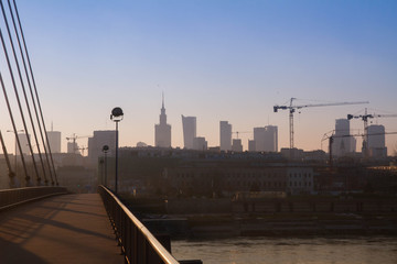 Panorama of Warsaw City, seen from the Holy Cross Bridge (The Świętokrzyski Bridge)