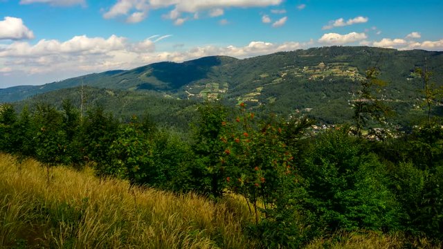 Time lapse - clouds over Beskid Mountains.
