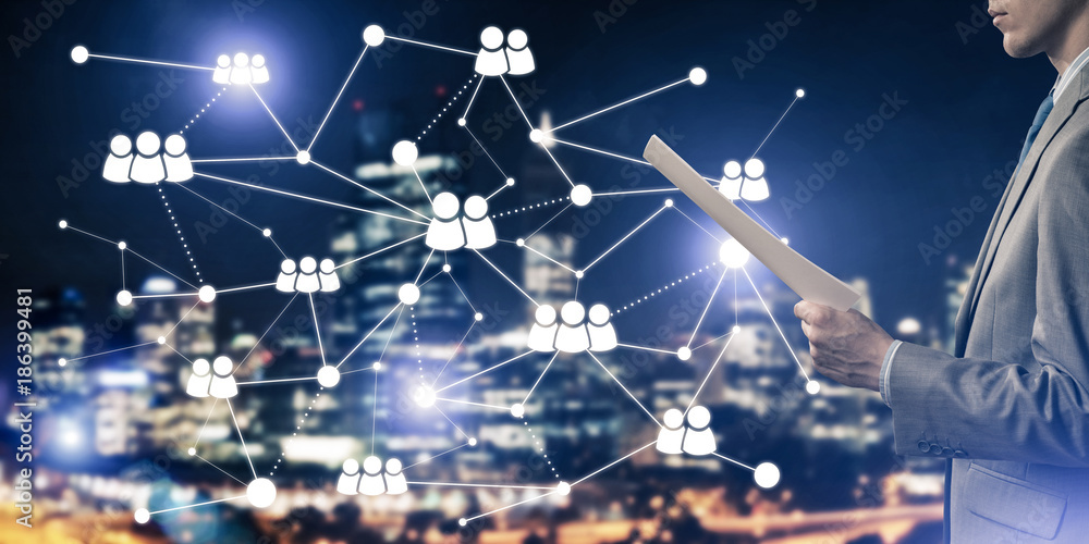 Poster concept of modern business networking that connect and cooperate