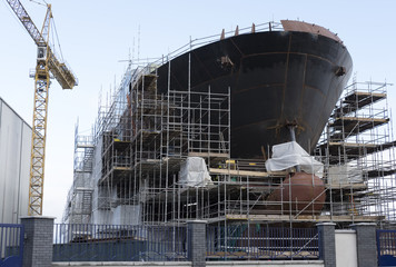 Shipbuilding construction large ship scaffold harbor harbour coastal industrial Ferguson dock yard...