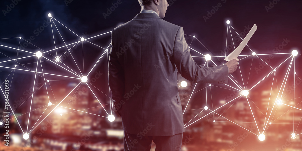 Poster concept of modern business networking that connect and cooperate