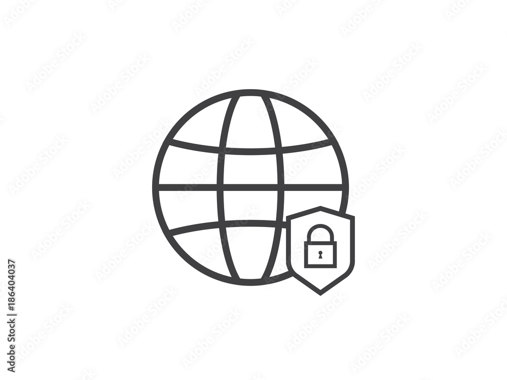 Poster privacy data protection and internet vpn shield security concept line icon vector