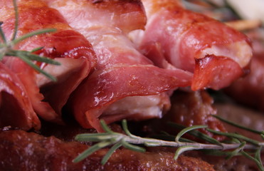 Chicken meat wrapped in bacon