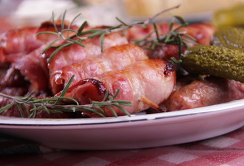 Chicken meat wrapped in bacon