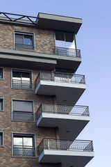 Close up shot of brick facade modern building