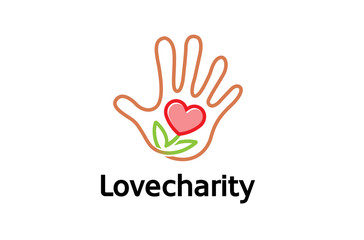 Fototapeta na wymiar Creative Human Hand Love Flower Logo Design Symbol Illustration