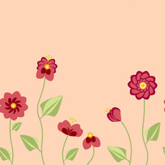 Seamless Pattern with summer flowers in pastel red colors