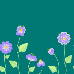 Seamless Pattern with Summer Flowers in Green Palette Colors