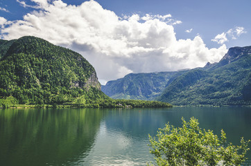 Obraz na płótnie Canvas Fantastic landscape of Hallstatt lake, Austrian Alps, Salzkammergut, Austria, Europe