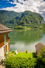 Fantastic view on Hallstatt village and alpine lake, Austrian Alps,  Salzkammergut, Austria, Europe