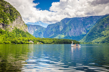Fantastic landscape of Hallstatt lake, Austrian Alps,  Salzkammergut, Austria, Europe