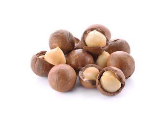 Macadamia nuts isolated on white background