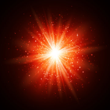 Star Burst With Sparkles. Light Effect. Red Glitter Texture