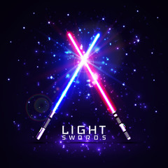 neon light swords. crossed light, flash and sparkles. Vector illustration