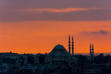 Fototapeta na wymiar Istanbul cityscape with a famous mosque at sunset