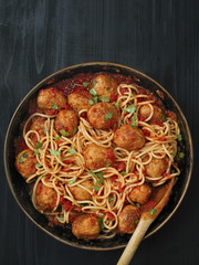 rustic meatball spaghetti in tomato sauce