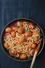 rustic meatball spaghetti in tomato sauce