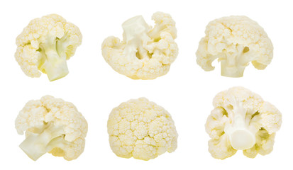 set of cauliflower vegetable isolated on white background - obrazy, fototapety, plakaty