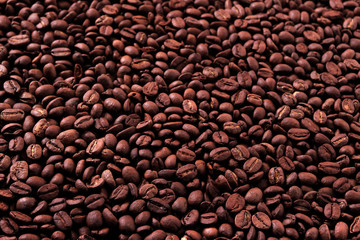 Coffee bean dark roasted scattered texture background photo