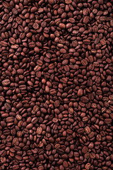 Coffee bean dark roasted scattered texture background photo vertical
