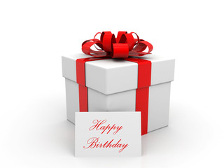 Happy Birthday gift box over white background. 3d illustration