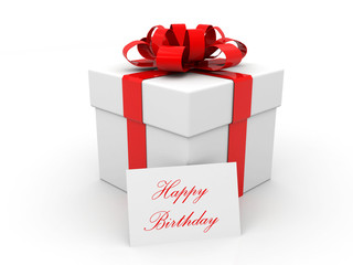Happy Birthday gift box over white background. 3d illustration