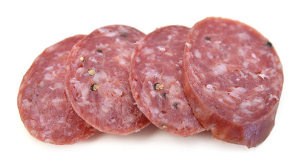 Smoked sausage isolated on white background