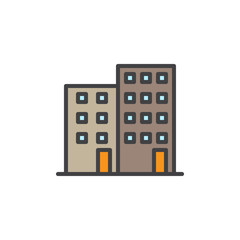 Office building filled outline icon, line vector sign, linear colorful pictogram isolated on white. Business center symbol, logo illustration. Pixel perfect vector graphics