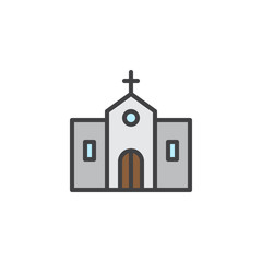 Church building exterior filled outline icon, line vector sign, linear colorful pictogram isolated on white. Religion symbol, logo illustration. Pixel perfect vector graphics